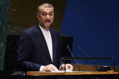 Iranian Foreign Minister Hossein Amirabdollahian speaks to an emergency special session of the UN General Assembly. Reuters