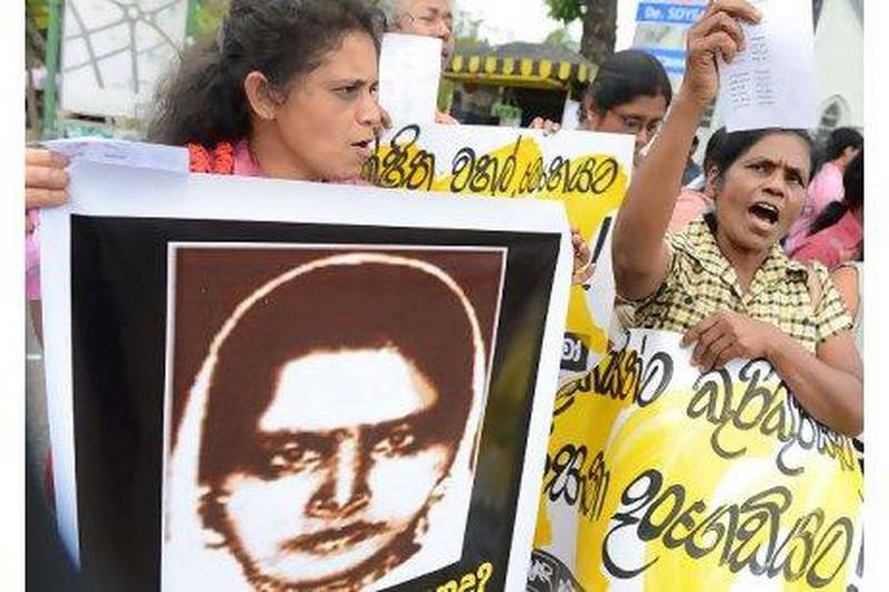 Sri Lankan activists protest in Colombo after Rizana Nafeek, a domestic worker, was executed in Saudi Arabia. A new study has brought to light the hardship many domestic workers face in the Gulf. Ishara S Kodikara / AFP