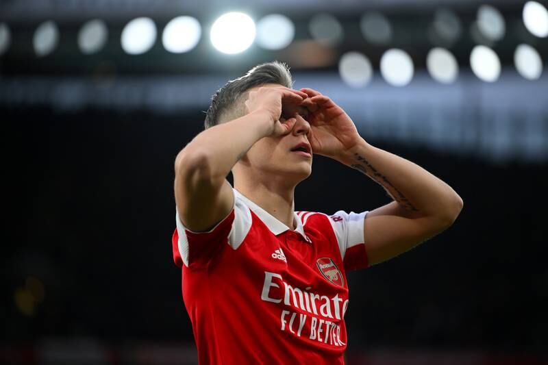 Leandro Trossard celebrates his goal to put Arsenal in front. Getty