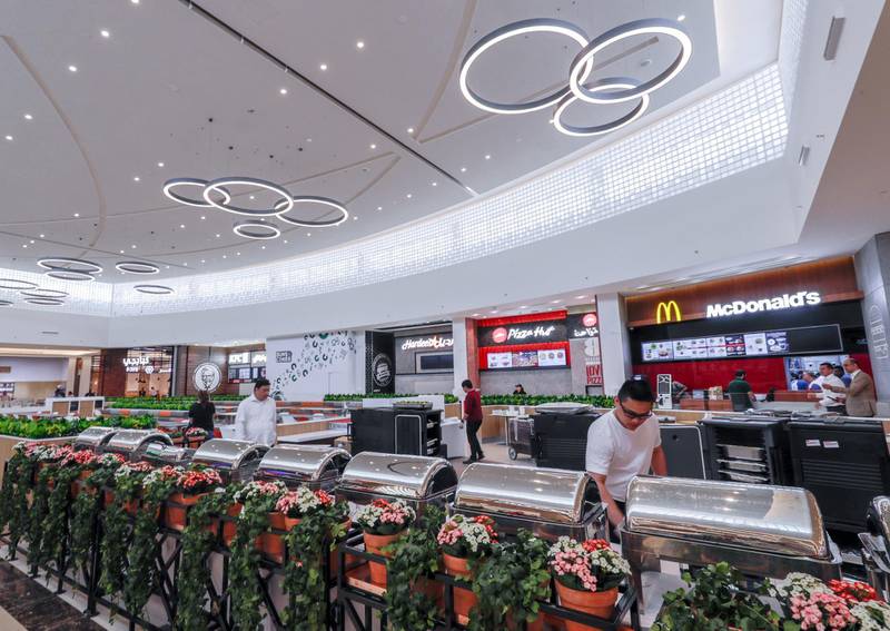 Abu Dhabi, April 24, 2019.Majid Al Futtaim is set to welcome visitors to My City Centre Masdar, its first ever lifestyle                       destination in the capital, on April 24.  The opening of the mall will be the company’s 25th shopping mall operating in the region. --  Food court of the mall.Victor Besa/The National Section: WKReporter:  Sophie Prideaux