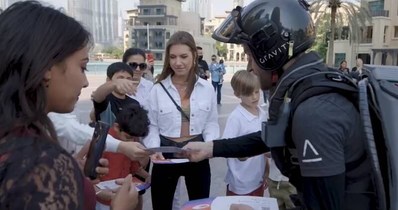 British jetpack aviator Richard Browning's appearances in Dubai caused a big stir. Here he invites Dubai residents to watch the opening of the Museum of the Future.