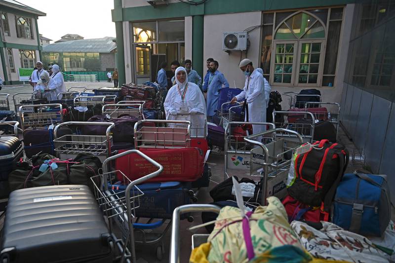 Pilgrims prepare to leave for the annual Hajj pilgrimage in Srinagar, Kashmir. AFP