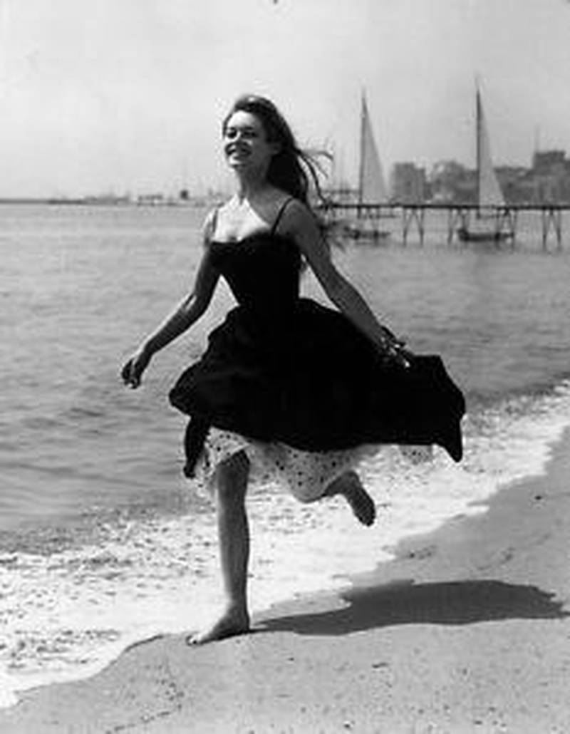 The original Cannes starlet, Brigitte Bardot, on the beach in the 1950s.