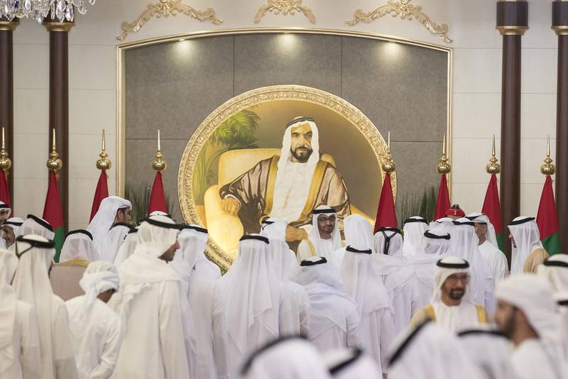 Sheikh Mohammed bin Zayed hosts an Eid Al Fitr reception at Mushrif Palace. Mohamed Al Hammadi / Crown Prince Court - Abu Dhabi