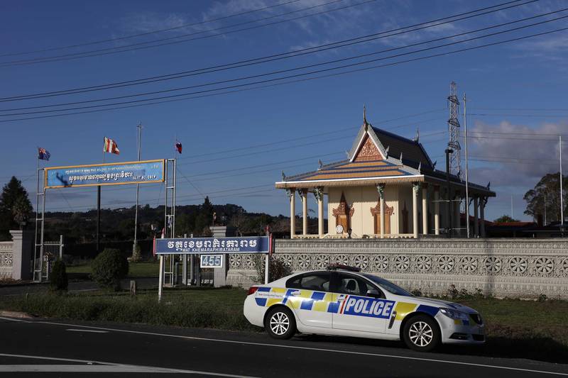 Police maintain a presence outside the Porchester Masjid Mosque in Manurewa. Getty Images