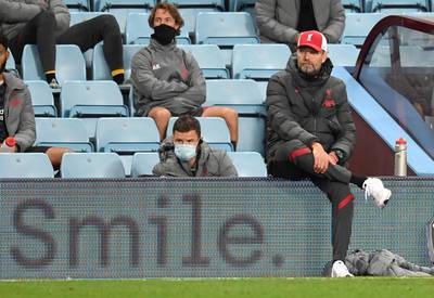 Liverpool manager Jurgen Klopp looks dejected during Liverpool's 7-2 defeat at Aston Villa on October 4. Reuters
