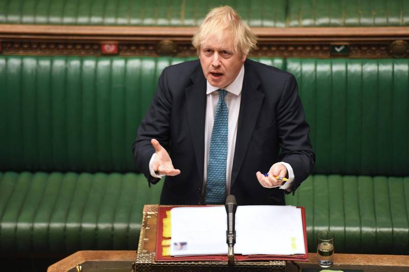 A handout photograph released by the UK Parliament shows Britain's Prime Minister Boris Johnson speaking during Prime Minister's Questions (PMQs) in the House of Commons in London on May 13, 2020.  Britain's economy shrank in the first quarter at the fastest pace since the 2008 financial crisis as the country went into lockdown over the coronavirus, official data showed Wednesday, leaving it on the brink of recession with a far worse contraction to come. - RESTRICTED TO EDITORIAL USE - NO USE FOR ENTERTAINMENT, SATIRICAL, ADVERTISING PURPOSES - MANDATORY CREDIT " AFP PHOTO / Jessica Taylor /UK Parliament"
 / AFP / UK PARLIAMENT / JESSICA TAYLOR / RESTRICTED TO EDITORIAL USE - NO USE FOR ENTERTAINMENT, SATIRICAL, ADVERTISING PURPOSES - MANDATORY CREDIT " AFP PHOTO / Jessica Taylor /UK Parliament"
