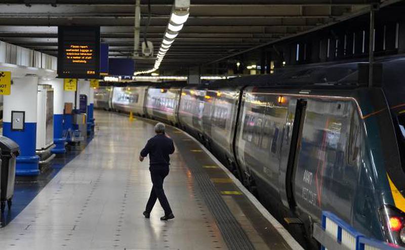 A near empty platform at London Euston train station on Thursday morning, as Britain's railways were hit by further strikes. PA