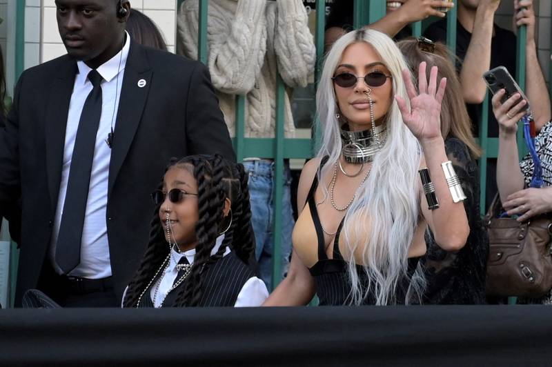 US socialite Kim Kardashian and her daughter North West arrive to attend the collection show for Jean-Paul Gaulthier during the Women's Haute-Couture Fall - Winter 2023 Fashion Week in Paris on July 6, 2022.  (Photo by AFP)
