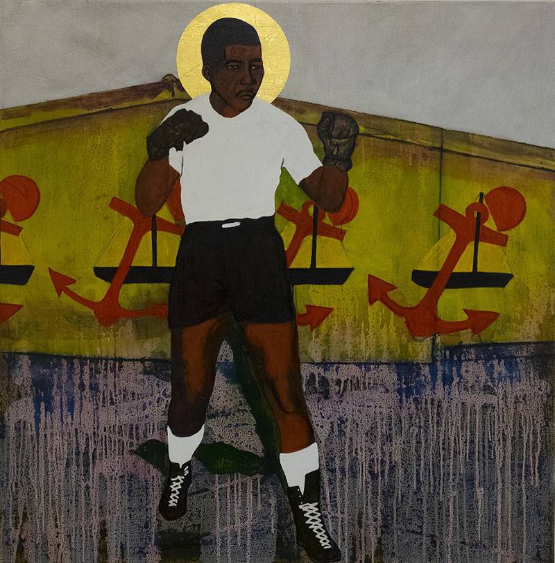 The painting 'St Madiba', 2019, by the British-Ghanaian artist Godfried Donkor, on sale at Gallery 1957's presentation at the 1-54 African art fair in London. Gallery 1957 sold out its entire both. Photo: 1-54