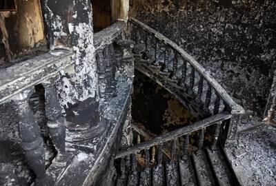 The gutted interior of a theatre in central Mariupol, destroyed in the course of Ukraine-Russia conflict. Reuters