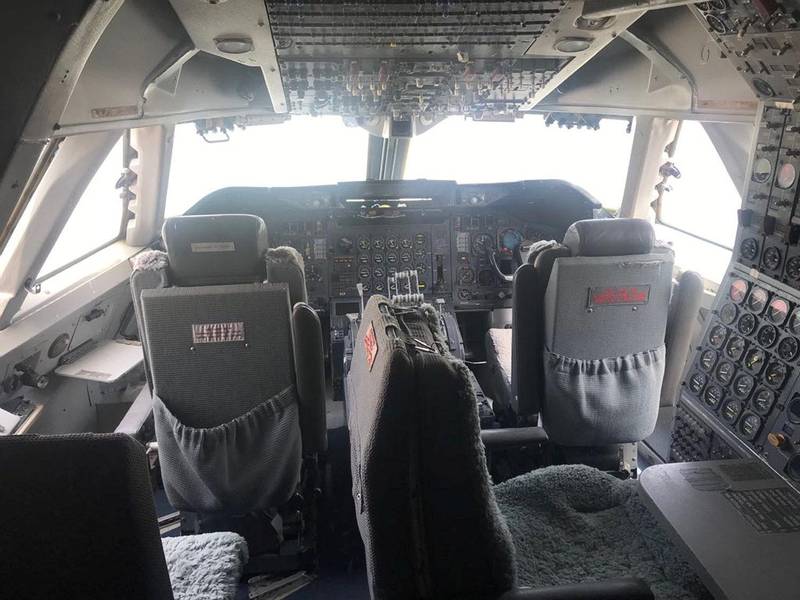 The pilot cabin of a 747 plane on sale in Ras Al Khaimah. Courtesy Falcon Aircraft Recycling