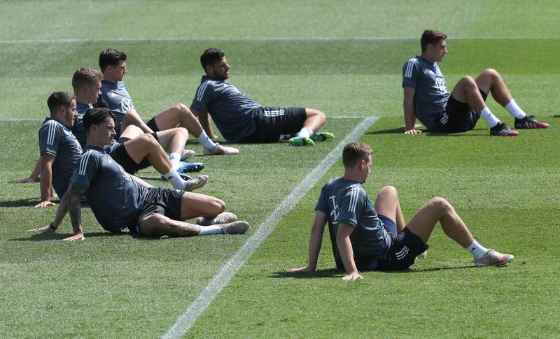 Germany stretching at training. Getty