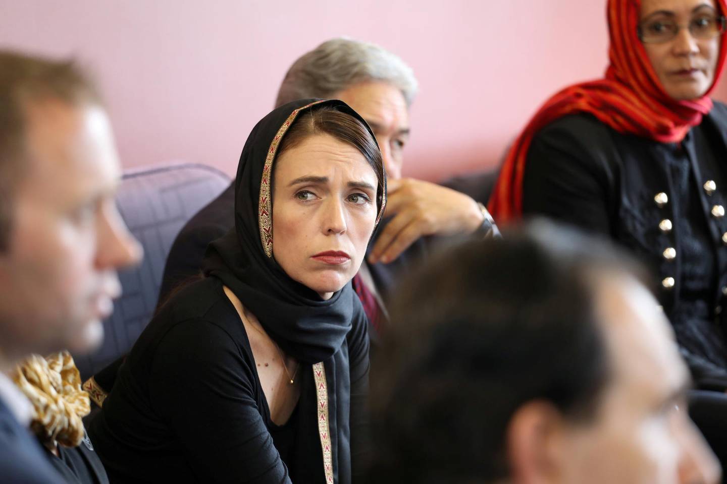 New Zealand Prime Minister Jacinda Ardern meets representatives of the Muslim community at Canterbury refugee centre in Christchurch, New Zealand March 16, 2019.   New Zealand Prime Minister's Office/Handout via REUTERS.   ATTENTION EDITORS - THIS IMAGE HAS BEEN SUPPLIED BY A THIRD PARTY. NO RESALES. NO ARCHIVES.     TPX IMAGES OF THE DAY