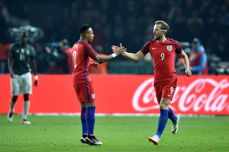 4) A fine 3-2 win for England in Germany and another Kane goal to celebrate on March 26, 2016. Getty

