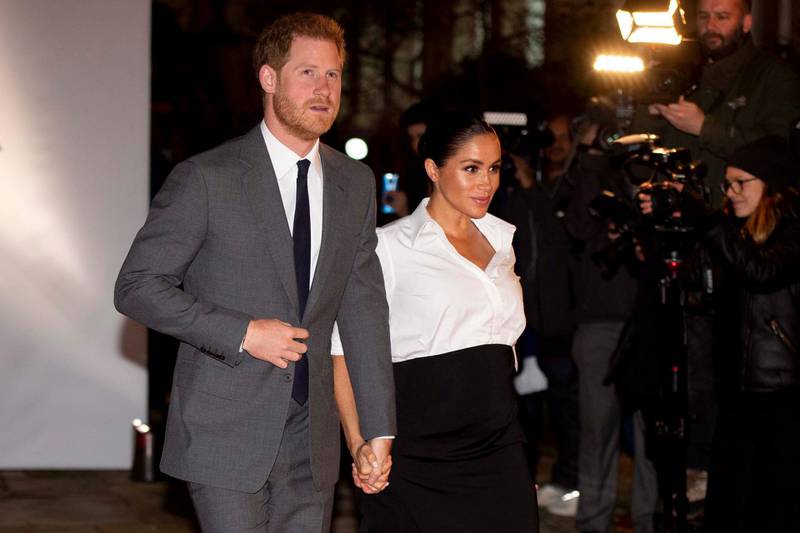 epa07351189 Britain's Prince Harry, Duke of Sussex (L) and his wife Meghan, Duchess of Sussex arrive at Drapers Hall to attend the Endeavour Fund Awards in Central London, Britain, 7th February 2019.  EPA/WILL OLIVER