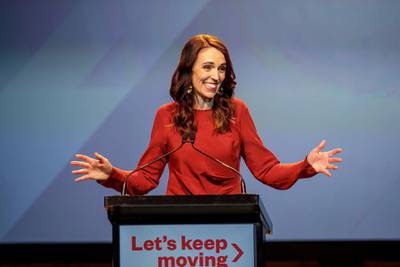 New Zealand Prime Minister Jacinda Ardern speaks at the Labour Party election night event in Auckland.  Reuters