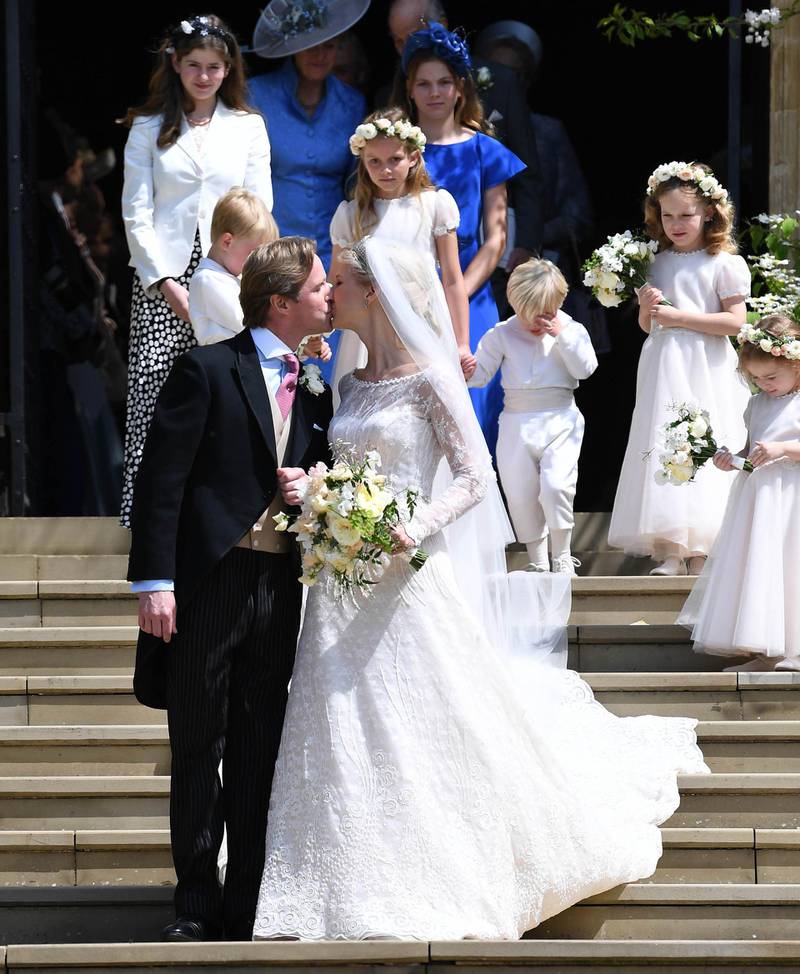 Lady Gabriella Windsor and Thomas Kingston leave after marrying in St George's Chapel. Getty Images