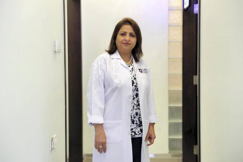 DUBAI , UNITED ARAB EMIRATES , MAY 21 – 2018 :- Dr Sarla Kumari in her clinic at Canadian Specialist Hospital in Dubai.  ( Pawan Singh / The National )  For News