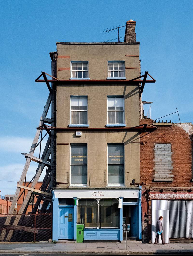 The Post Office is the last house standing in this block of Upper Ormond Quay. Photograph taken in August 1988, digitally combined from medium format negative scans in 2014.