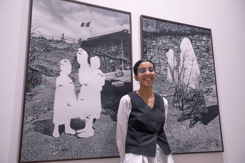 Oumaima Abaraghe, one of the artists at the Vantage Point Sharjah opening. Leslie Pableo for The National
