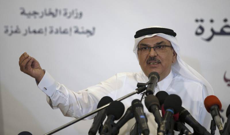 Qatar’s ambassador to Gaza Mohammed al-Emadi speaks during a press confrence with UN Special Coordinator for the United Nations for the peace process in the Middle East, in Gaza City, on July 11, 2017.
The Gaza Strip may already be "unlivable", warned Robert Piper, the UN's top humanitarian official in the Palestinian territories, after a decade of Hamas rule and a crippling Israeli blockade. / AFP PHOTO / MAHMUD HAMS