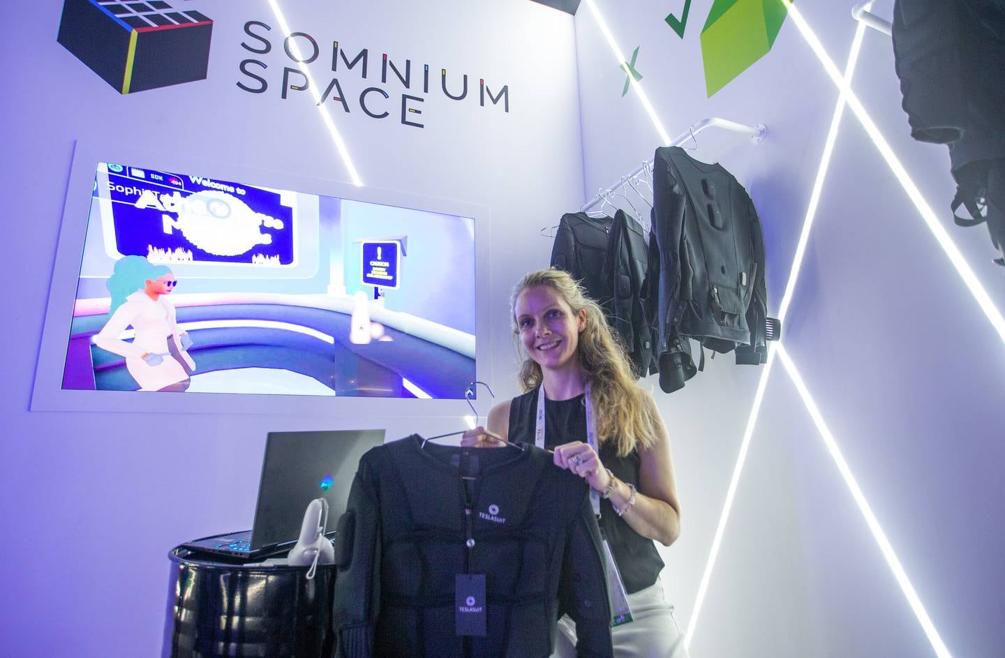 Melissa McBride of Sonium Space at the XVerse tent at Gitex, in Dubai.  Leslie Pableo for The National