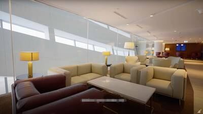 The first and business-class lounges span three floors on the north side of the terminal
