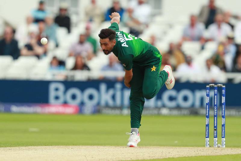 NOTTINGHAM, ENGLAND - JUNE 03:  Mohammad Amir of Pakistan bowls during the Group Stage match of the ICC Cricket World Cup 2019 between England and Pakistan at Trent Bridge on June 03, 2019 in Nottingham, England. (Photo by David Rogers/Getty Images)