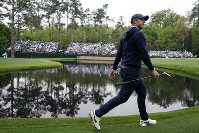 Rory McIlroy walks on the 15th hole during a practice for The Masters at Augusta National Golf Club. AP