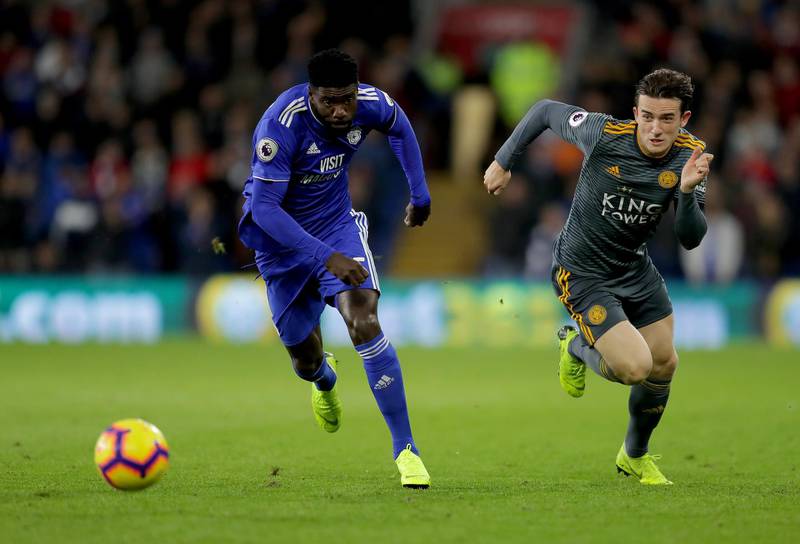 Ben Chilwell of Leicester City is challenged by Bruno Ecuele Manga of Cardiff City during the Premier League match between Cardiff City and Leicester City at Cardiff City Stadium. Getty