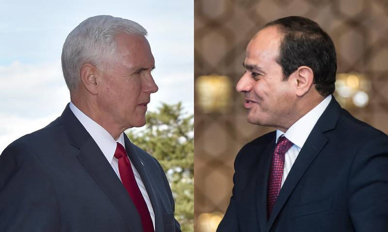 US Vice President Mike Pence (L) at the Kirribilli House Sydney on April 22, 2017. AFP PHOTO / Saeed KHANEgyptian President (R) Abdel Fattah al-Sisi at the presidential palace in the capital Cairo on December 11, 2017. AFP PHOTO / KHALED DESOUKI