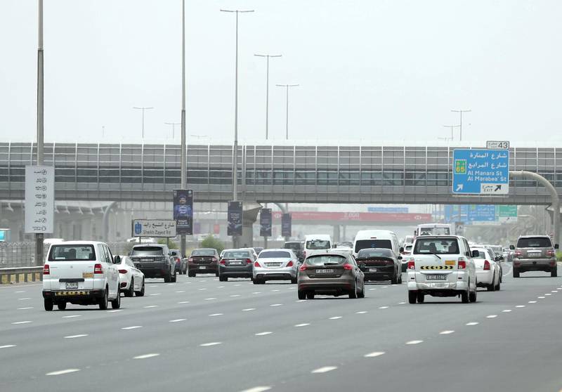 Dubai, United Arab Emirates - May 20, 2019: Traffic on Sheikh Zayed Road. Monday the 20th of May 2019. Sheikh Zayed Road, Dubai. Chris Whiteoak / The National