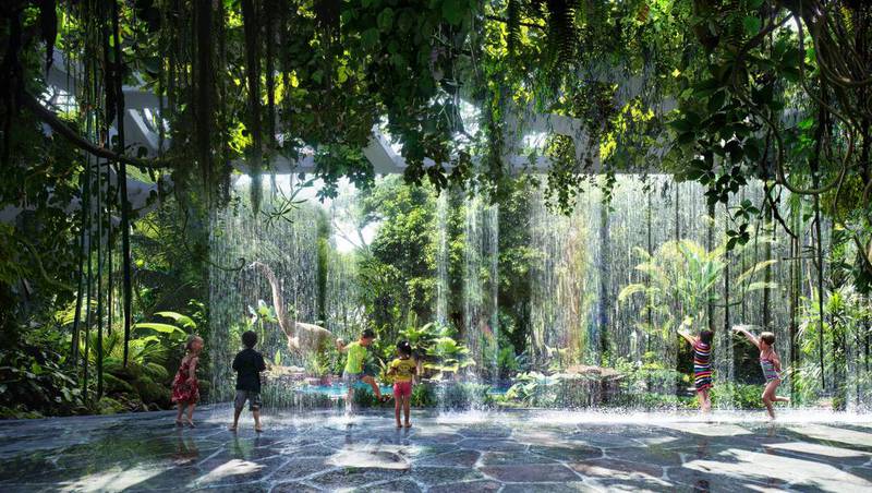 There will be a rainforest café and stream, along with space to accommodate adventure play for kids.