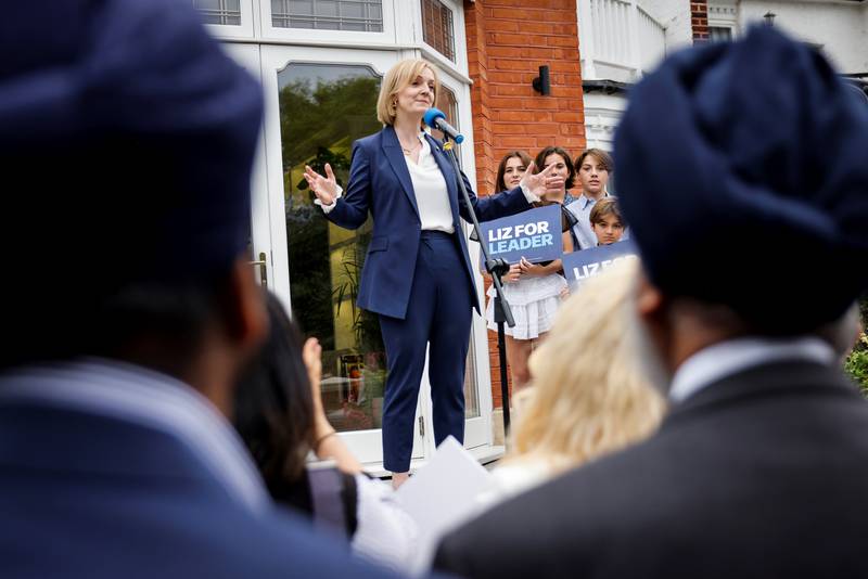 Ms Truss speaks at an event at a private house with members of the Conservative Party in Woodford Green. PA