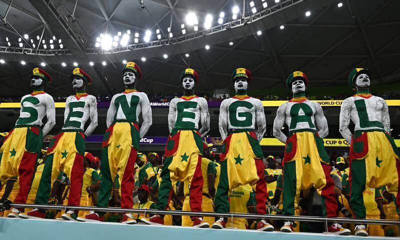 Senegal fans at the match against the Netherlands at Al Thumama Stadium in Doha. EPA