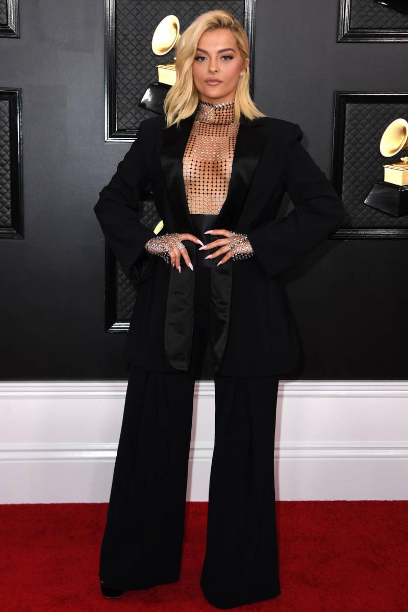 US singer Bebe Rexha wears Christian Cowan as she arrives for the 62nd Annual Grammy Awards on January 26, 2020, in Los Angeles.  AFP