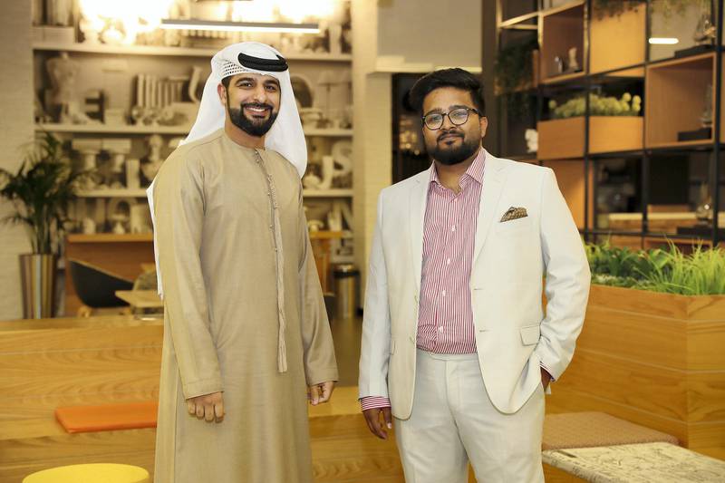 DUBAI, UNITED ARAB EMIRATES , Jan 30  – 2020 :- Abdulaziz Alblooshi , Chief Operation Officer and Harsh Hirani , CEO of WhizKey Intelligent Solutions at Dubai Knowledge Village in Dubai. ( Pawan  Singh / The National ) For Business. Story by Sarmad