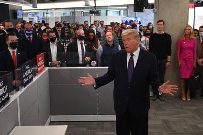 US President Donald Trump visits his campaign headquarters in Arlington, Virginia, November 3, 2020.  AFP