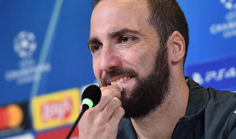 Juventus' Gonzalo Higuain attends a press conference in Turin. EPA