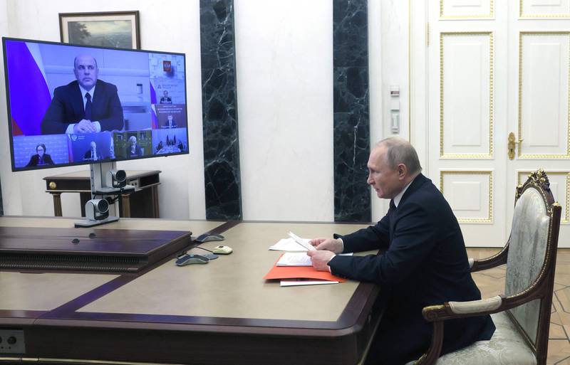 Russian President Vladimir Putin chairs a meeting on economic issues via a video link in Moscow. AFP