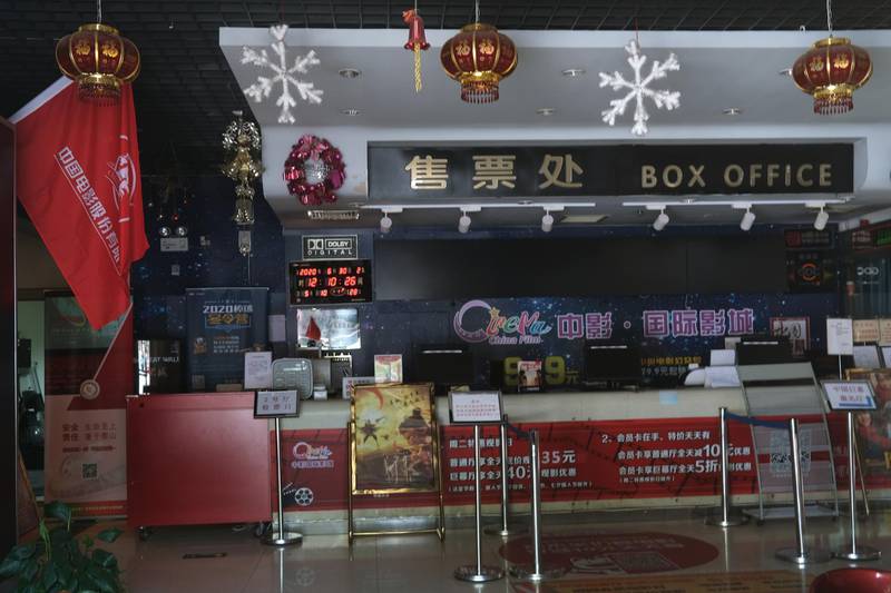 An empty box office at the China Film Cinema in Beijing, which was closed due to the new coronavirus outbreak in Beijing. Reuters