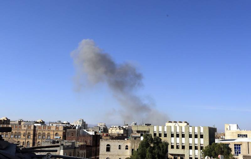 epa06309863 Smoke billows above a neighborhood following an alleged Saudi-led airstrike targeting a Houthi-held military position, a day after Houthi rebels fired a ballistic missile at the Saudi capital Riyadh, in Sana'a, Yemen, 05 November 2017. According to reports, the Saudi-led coalition's warplanes waged a series of airstrikes on Houthi-held positions across war-affected Yemen after Houthi rebels fired a ballistic missile a day earlier at Riyadh that was intercepted near the Saudi Arabian capital.  EPA/YAHYA ARHAB