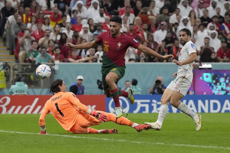Goncalo Ramos scores Portugal's fifth goal. AP