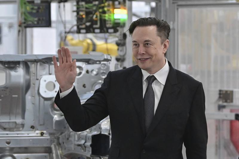 Mr Musk at the Tesla factory in Berlin, Germany, in March. AP