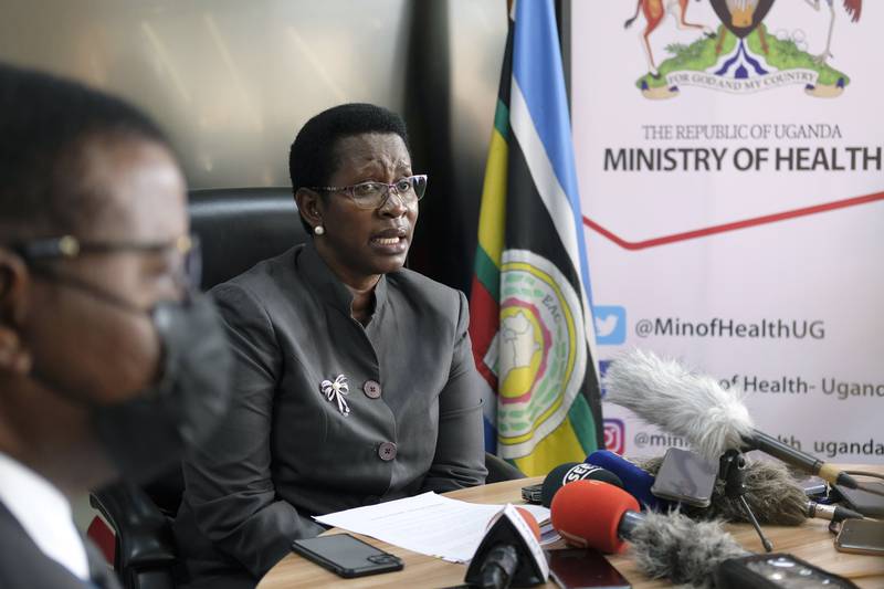 Permanent secretary of Uganda's Ministry of Health, Diana Atwine, confirms a case of Ebola in the country at a press conference in the capital Kampala on Tuesday. AP