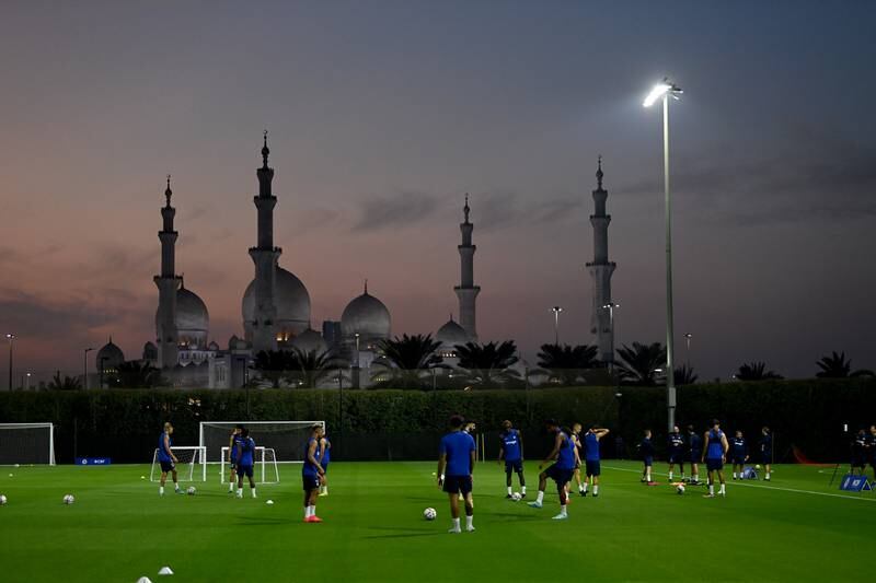Chelsea players take part in a training session at The Ritz Carlton Abu Dhabi on December 5, 2022.