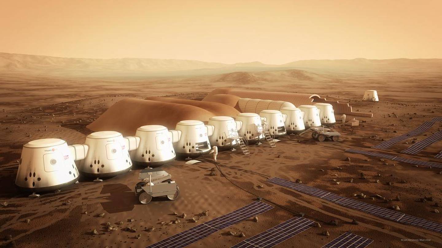 An artist’s impression of what the Mars One settlement on the Red Planet might look like. Bryan Versteeg / Mars One