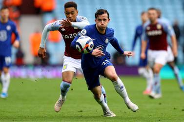 Ben Chilwell and Jacob Ramsey, left, battle for the ball during the Premier League game between Aston Villa and Chelsea at Villa Park. AP