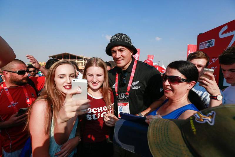 In this file photo taken on December 3, 2015, Sonny Bill Williams poses with fans at the Dubai Rugby Sevens at The Sevens ground in Dubai, UAE. Victor Besa for The National